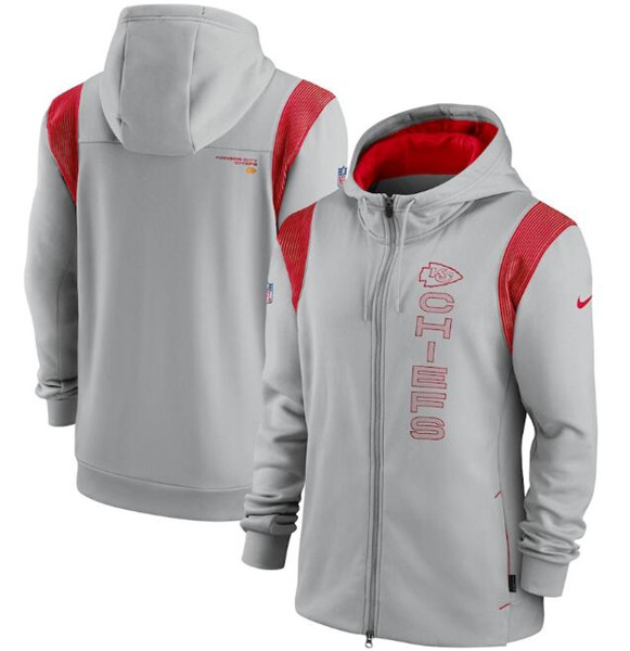 Men's Kansas City Chiefs 2021 Gray Sideline Team Performance Full-Zip Hoodie